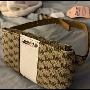 Brand new Michael Kors “MK” belt bag in tan,brown,and white. Tags still on.